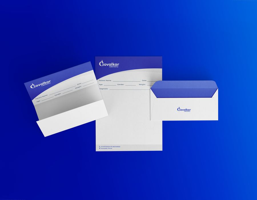 Govalkar Laboratory letterhead and envelope mockup