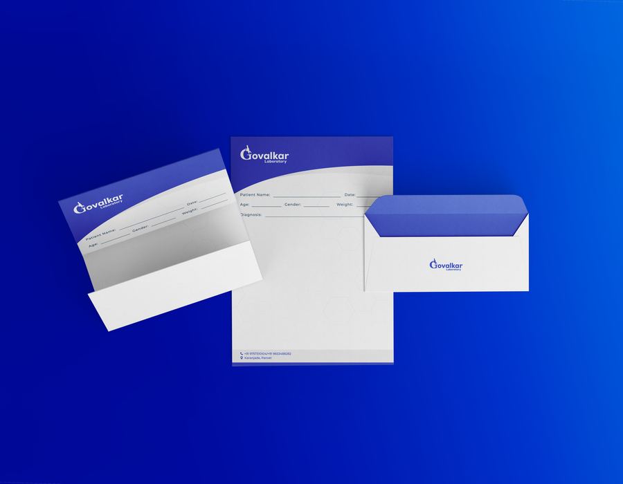 Govalkar Laboratory letterhead and envelope mockup, alternate version