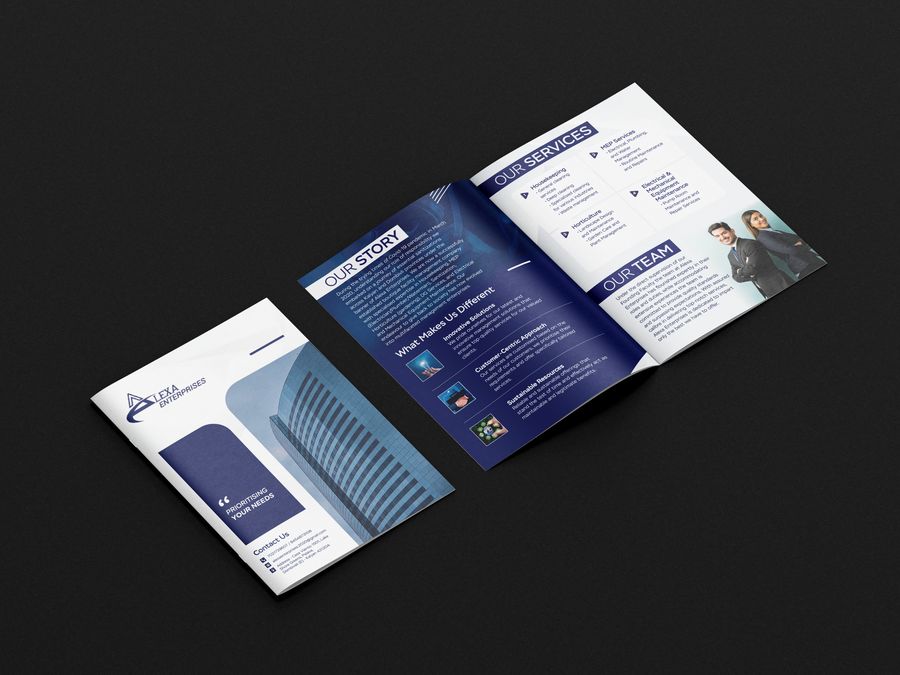 Alexa Enterprises brochure open spread design